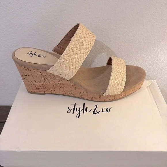 NIB [Style & Co.] Daliaa Wedge Sandals in Natural Woven Womens 9.5 / 11 - Picture 2 of 12